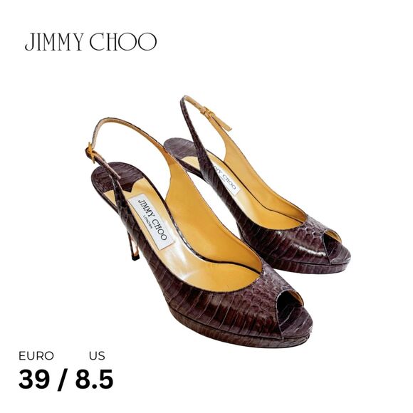 Jimmy Choo Shoes - Jimmy Choo Purple-Brown Python Embossed Peep-Toe Stiletto Size 39/8.5